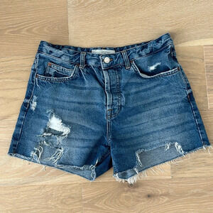 Topshop Moto Ashley Distressed Blue Cut Off High Rise Denim Jean Shorts Size 6